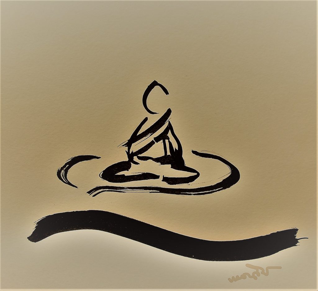 ภาพวาดลายเส้นพู่กันจีนโดย หมอนไม้ (มนสิกุล)